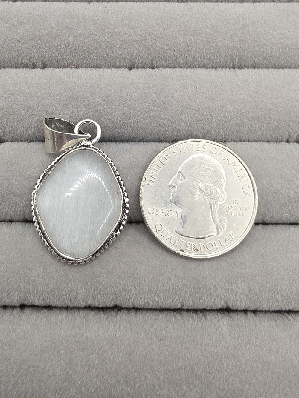 Silver Plated Selenite Pendant Necklace Accent